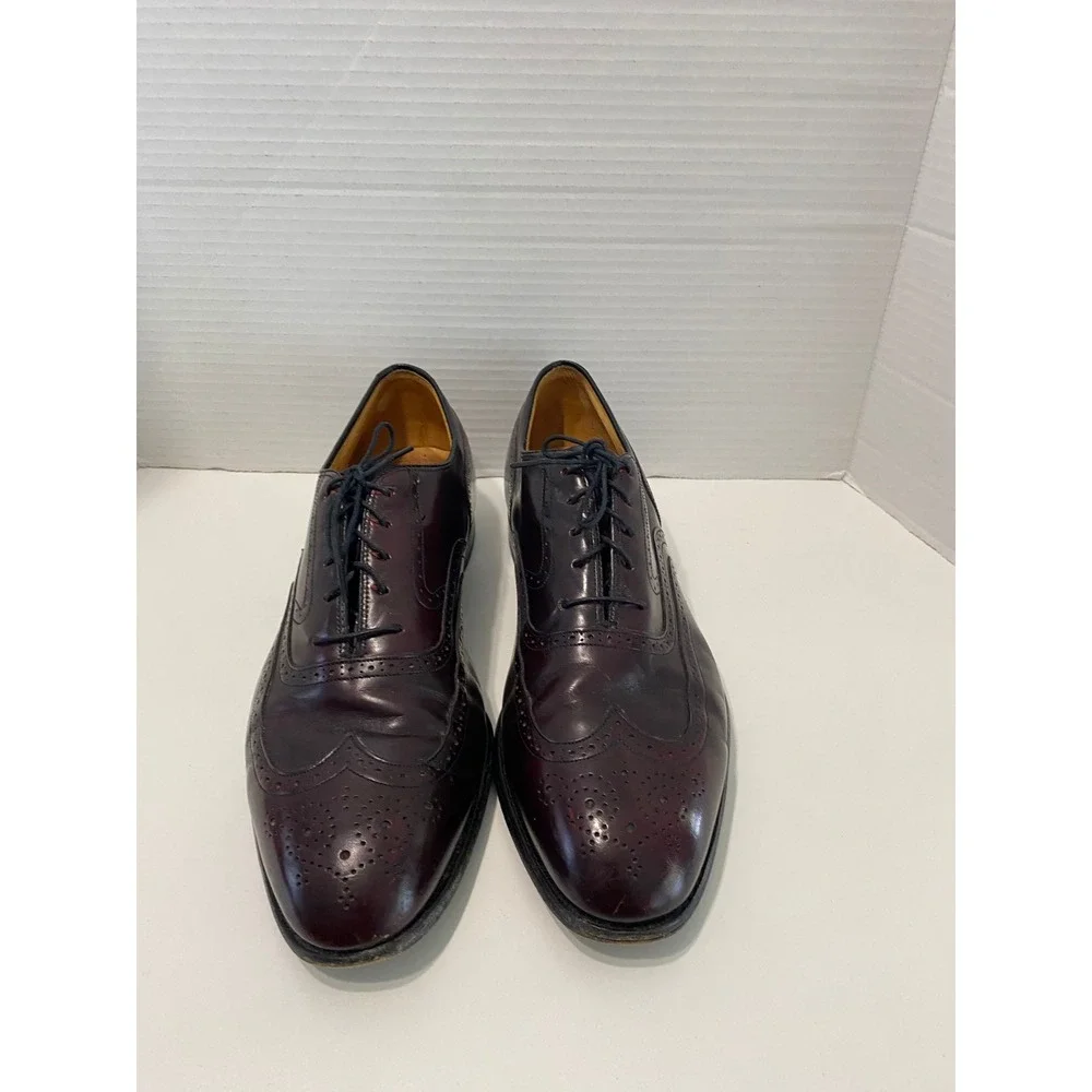 Johnston & Murphy Wingtip Oxford Men 9.5 Burgundy Leather Brogue Dress Shoes